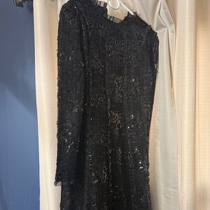 Black Long-Sleeve Sequin Evening Dress